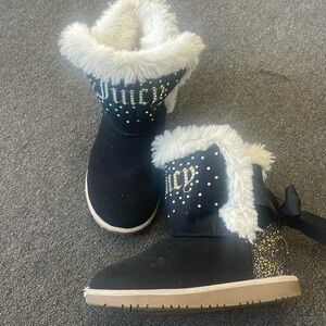Juicy Couture Girls Black Rhinestone Burbank Fur Ankle Winter Boots Size 12 M